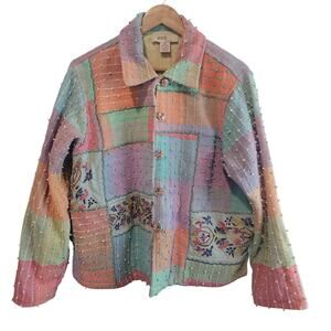 Anii by Natural Jacket Womens XL Purple Floral Embroidered Boho Indie Patchwork